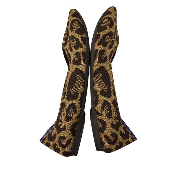 Rothy’s The Point II Metallic Cat Leopard Camel Brown Flats Sz 9.5 GS - Picture 3 of 5